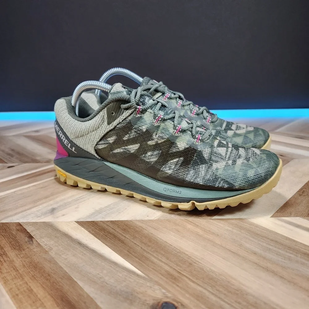 Merrell Antora 2 Womens 10 Trail Running Shoes Green Camo Pink Vibram J067262